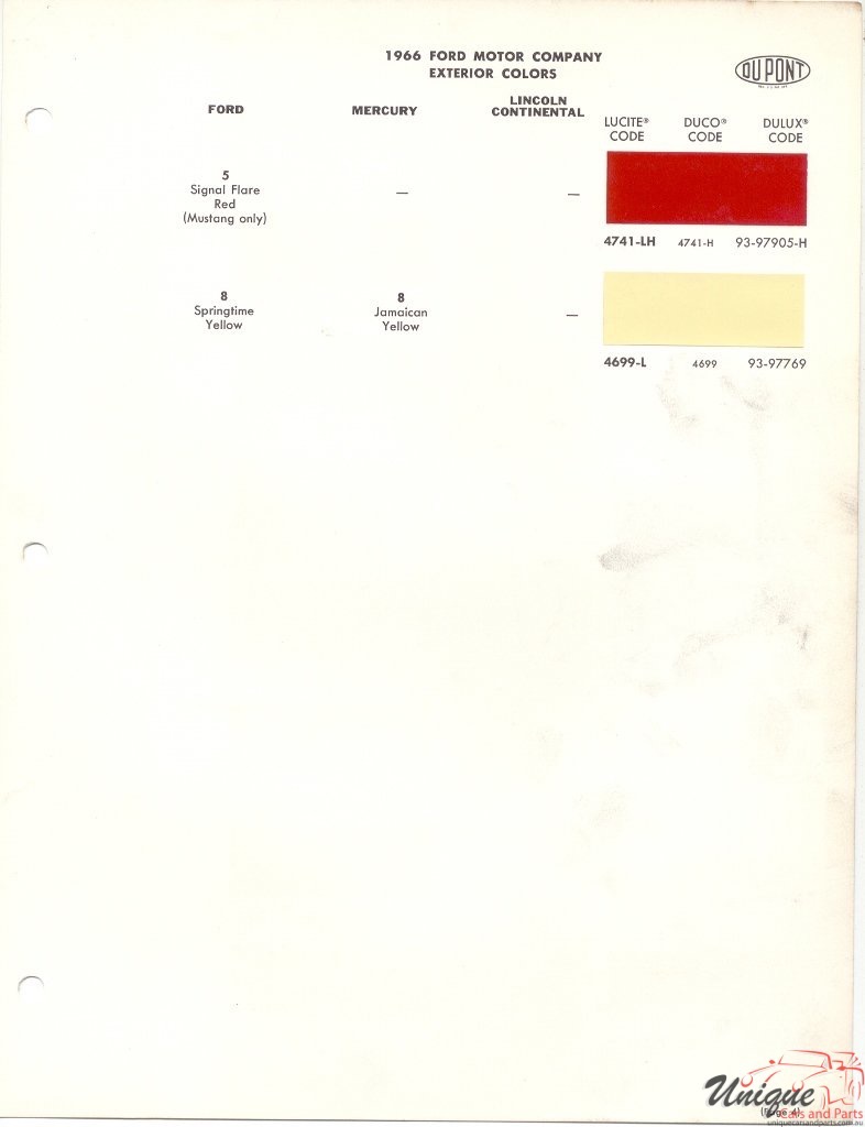 1966 Ford Paint Charts DuPont 4